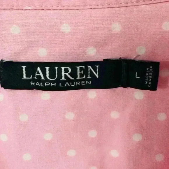 Lauren by Ralph Lauren Cotton Pink with White Polkadot Sleep Button Down Shirt L - Picture 9 of 10